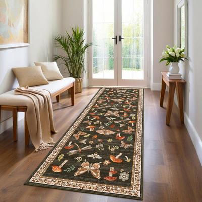 Garvee Farmhouse Washable Mushroom Insect Area Rug