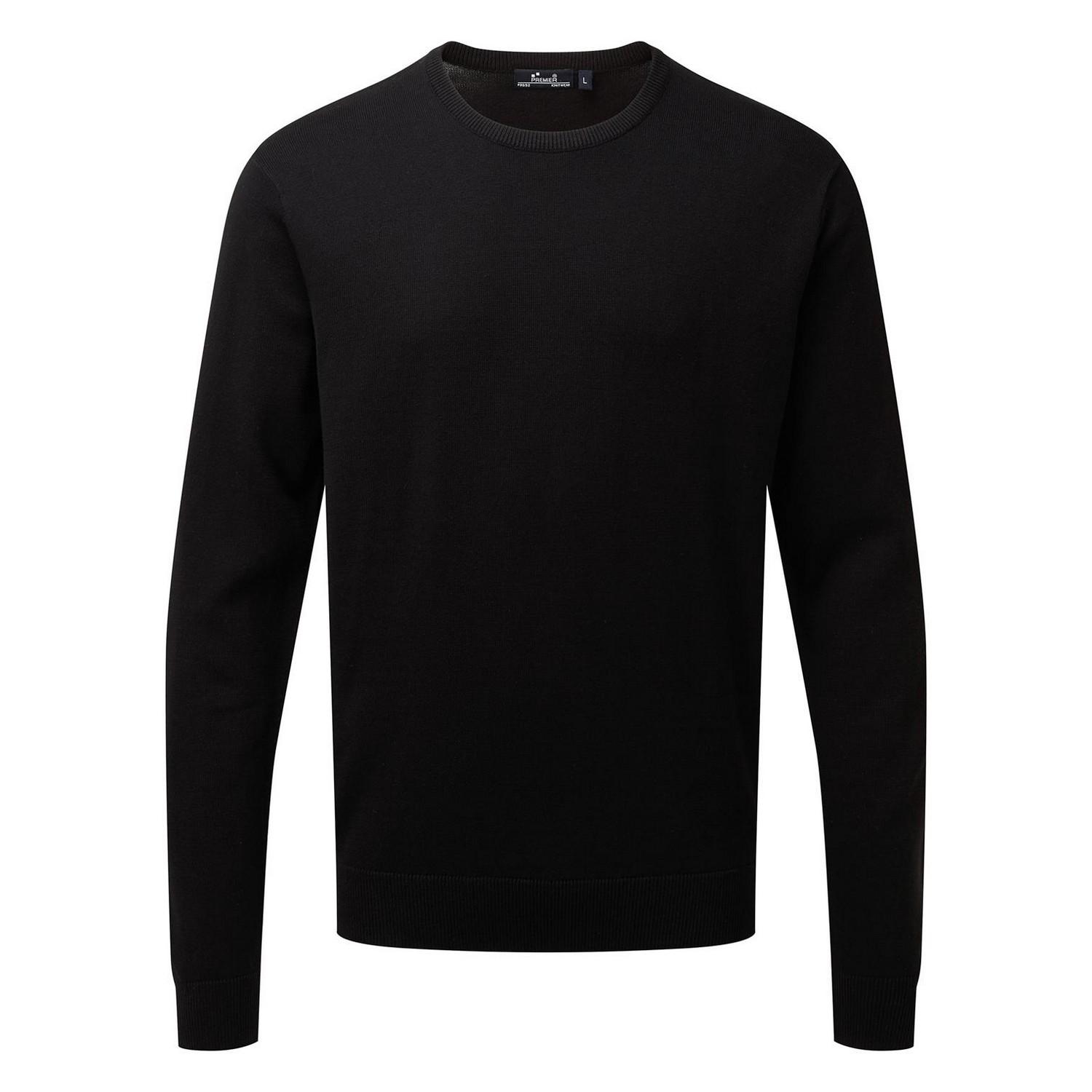 Premier Heren gebreid katoenen crew neck sweatshirt (Zwart)