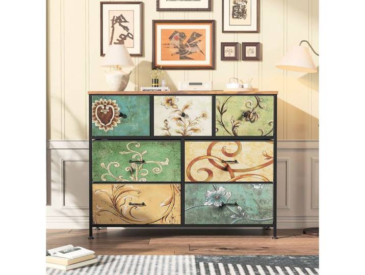 Meuble de rangement multi-niveaux à 7 compartiments grande capacité style rétro américain peint