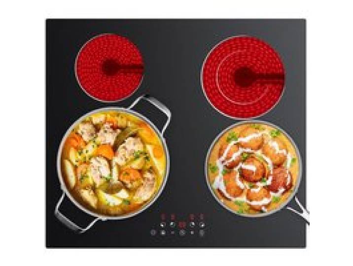 CDV Plaque Vitrocéramique 4 Foyers 6600W – 59 x52 cm – Encastrable – 9 Niveaux – Sécurité Enfant CDVER66BB