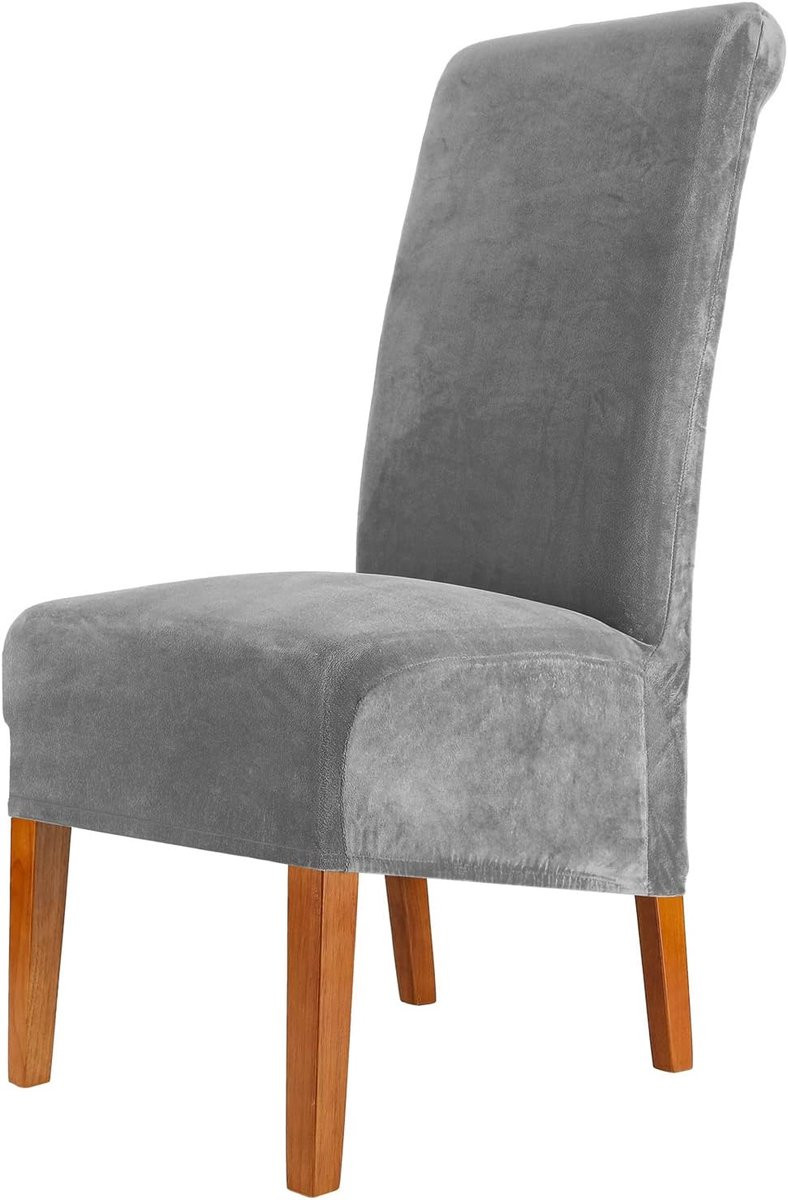 XL Grijs Fluwelen Stretch Stoelhoezen voor Eetkamerstoelen
