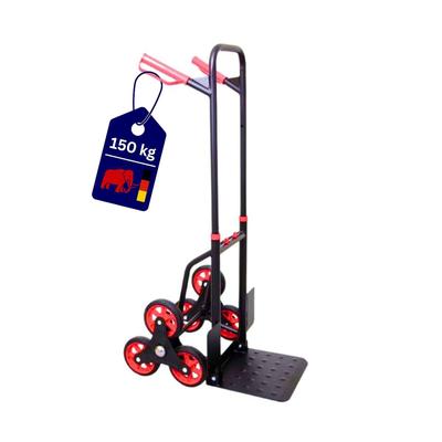 PROREGAL Klappbarer Profi-Treppensteiger TAURUS 150 | HxBxT 110x45x61cm | Traglast 150kg | Stahlrahmen | Rot-Schwarz | Sackkarre Transportkarre