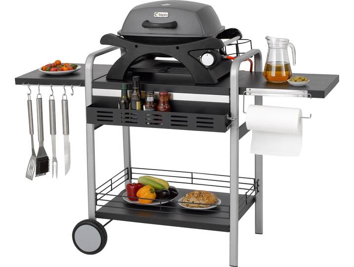 Servierwagen TEPRO Universall BBQ table , silber (schwarz, silberfarben), B:150,5cm H:97,5cm T:59,5cm, Stahl, Rollwagen, Servierwagen