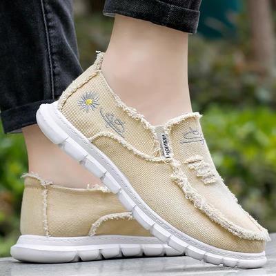 Casual Sneaker Womens Shoes, Daisy Embroidery Denim, Summer Stylish Footwear, Cheap Shoes Clearance, Lightweight khaki 37