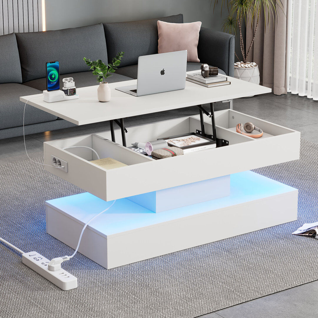 Metro Lift Top Coffee Table with Storage White 42cm H X 100cm W X 50cm D