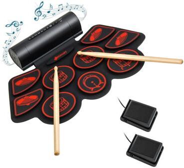 Costway Electronic Drum Set with 2 Build-in Stereo Speakers for Kids-Red