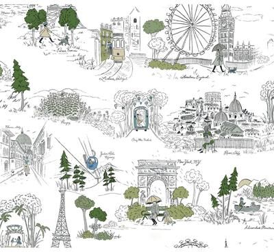 Rifle Paper Co. Travel Sketches Blue Globetrotter Premium Peel + Stick Wallpaper