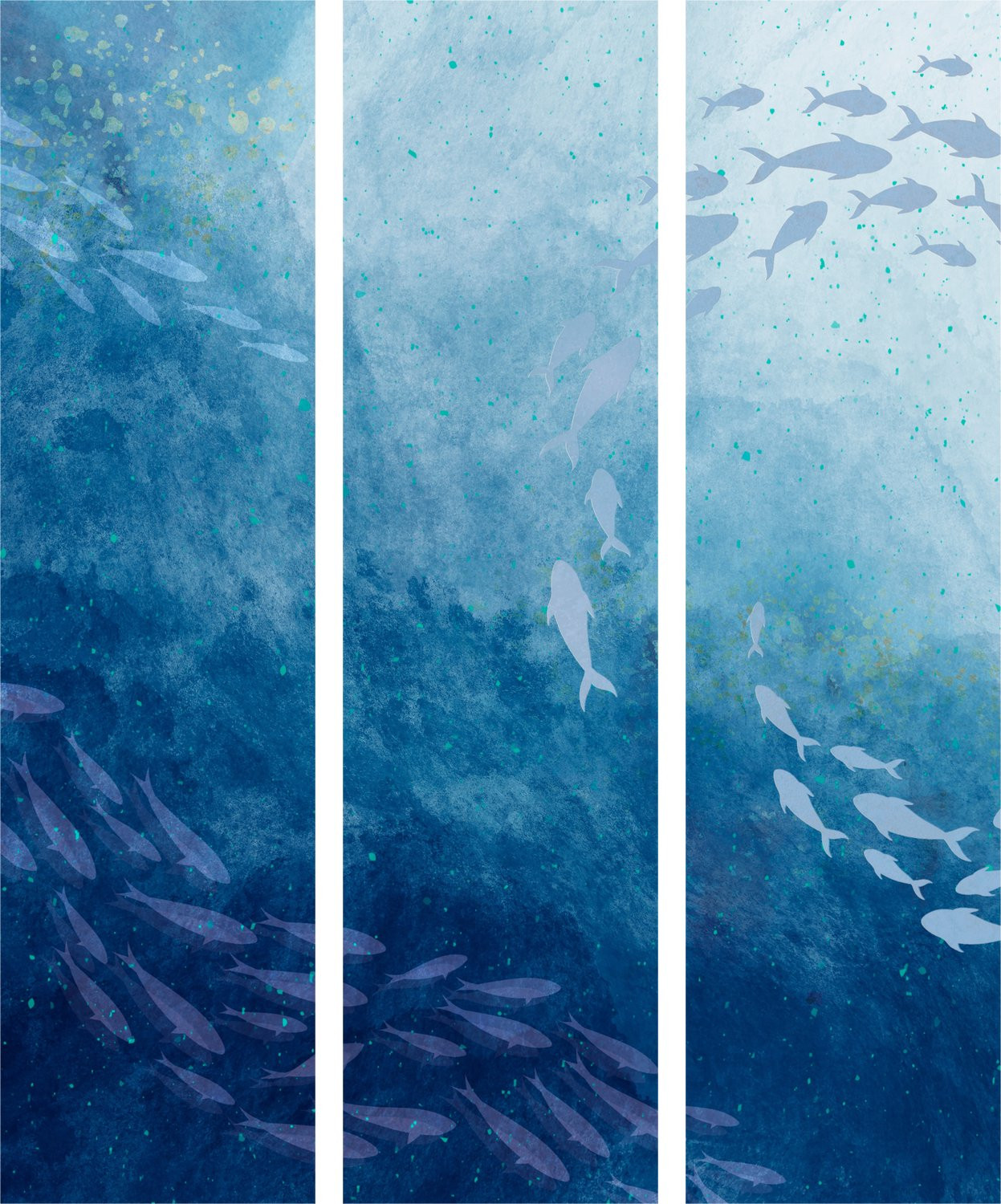 Akoestisch Kamerscherm Schools of Fish - 3-Delig - Geluidsabsorberend - Blauw - H B/D/H: 135 x 172 cm