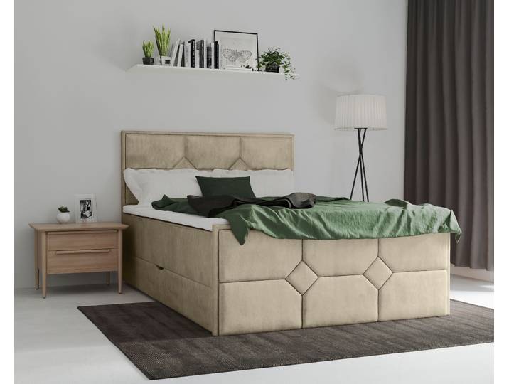 Boxspringbett HOME AFFAIRE Ambre , beige (cream), B:184cm L:210cm, Komplettbetten, Boxspringbett, mit Taschen-Federkernmatratze