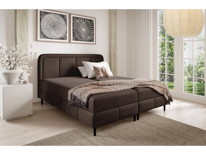 Compleo Boxspringbett auf hohen Füßen, Doppelbett, skandinavischer Stil, Veloursstoff