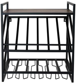 Storied Home "Metal and Mango Wood Wall Shelf with Bottle and Stemmed Glass Holders - 21.25""L x 12.25""W x 23.0""H"