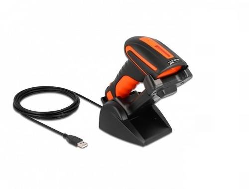 Delock 90556 2D Barcode-Scanner Bluetooth, Kabelgebunden 1D, 2D LED Schwarz, Orange Hand-Scanner inkl. Standfuß