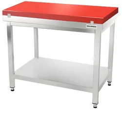 Edelstahl-Arbeitstisch 1200x700 mm mit roter Schneidplatte PREMIUM - GOLDINOX