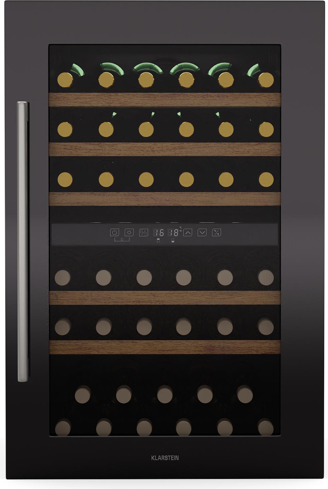 Klarstein Vinsider 57 Duo Weinkühlschrank 2 Zonen - 57 Flaschen, 5-22 °C, Leise 38 dB, Einbau, UV-Schutz Glas, Holzregale, Edelstahl, R600a