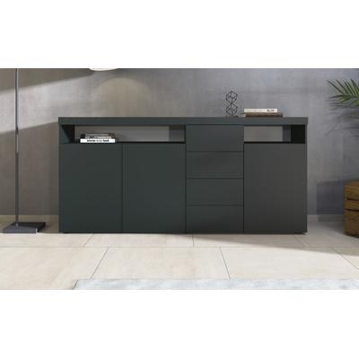 Highboard BORCHARDT MÖBEL "Kapstadt, Breite 200cm, Kommode mit Drucköffner", schwarz (schwarz, matt), B:200cm H:93cm T:35cm, Holzwerkstoff, Sideboards, Highboard, Türen, Schubladen, offene Fächer, viel Stauraum, praktisch, modern