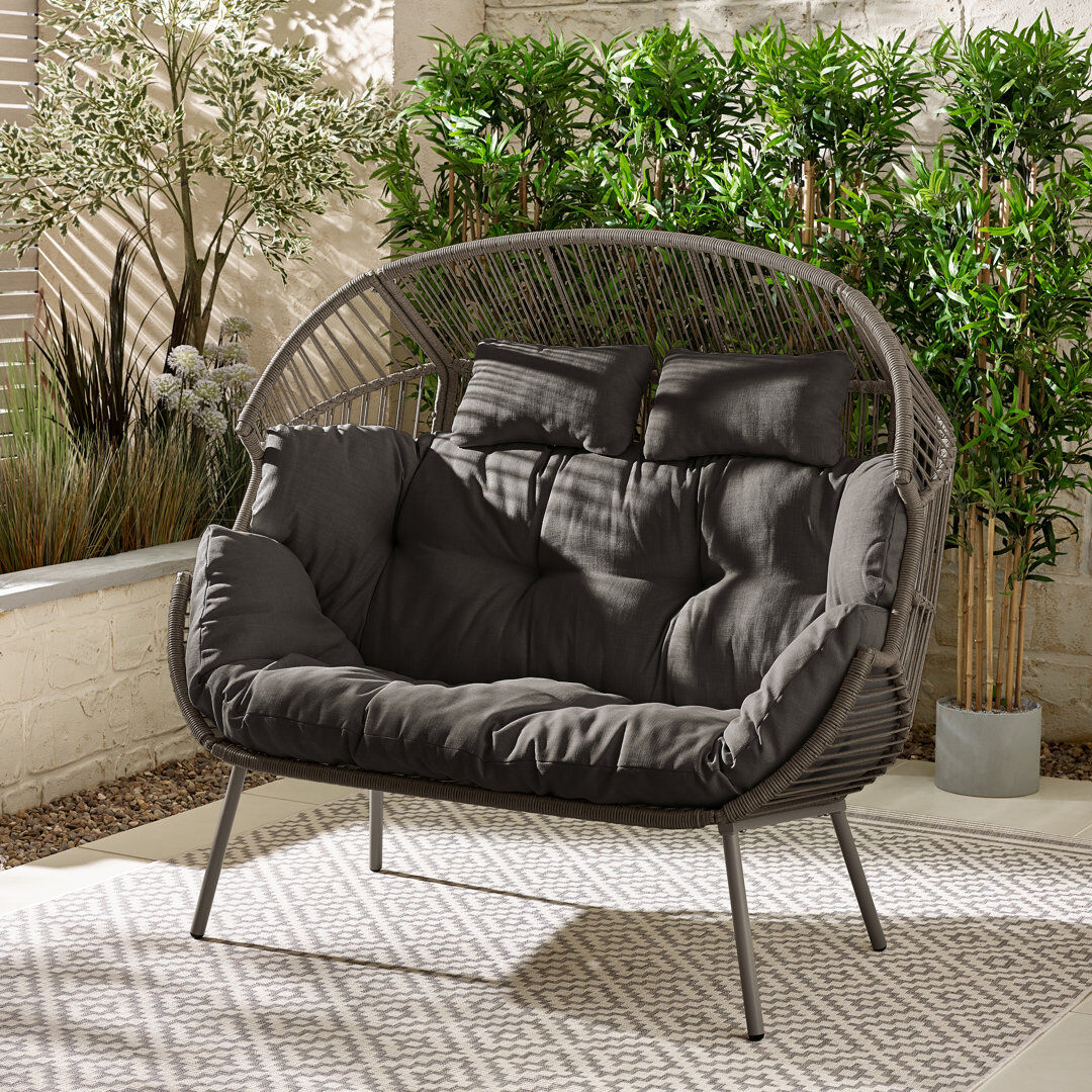 World Menagerie Kouts Cosy Rattan Weave Double Egg Chair Garden With Cushion - Contemporary Modern Design Grey 136cm H X 146cm W X 85cm L