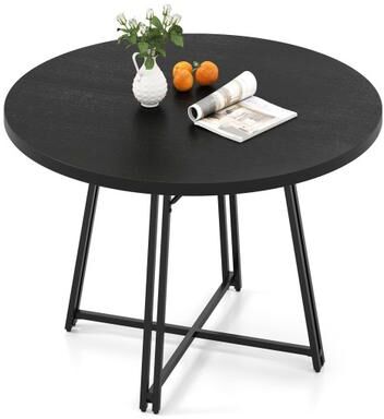 Costway 47 Inch Dining Table for 4-6 People Round Kitchen Table with Cross Base-Black