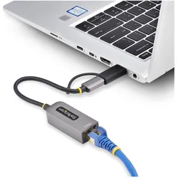 StarTech USB-C Ethernet Adapter mit USB-A Dongle (USB-C 3.2 Gen 1, RJ45 (1x)), Netzwerk Adapter, Grau
