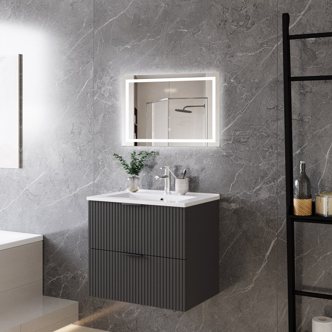 AICA 600 mm Wall Mounted Combined Vanity Unit with Integrated Ceramic Basin Grey 600mm W