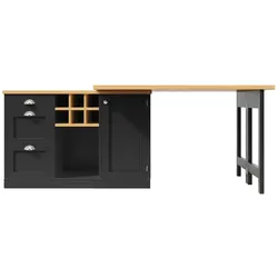 STILVORA Bartisch MDF Schwarz 120-197x40x74 cm, 360° drehbar, ausziehbar mit Stauraum