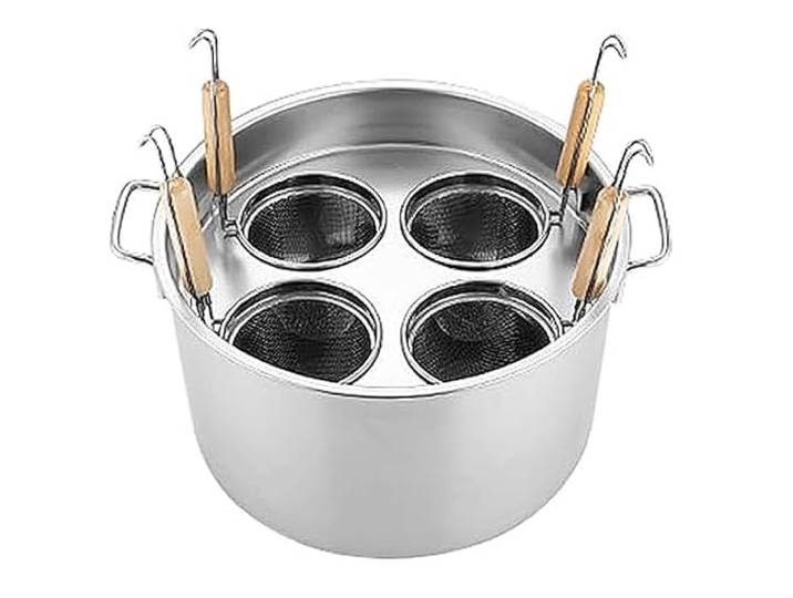 RSBFER 3/4/5 Löcher Nudelkocher-Einsatzset/Kommerzieller Suppentopf mit Trennwand und Sieb für perfektes Kochen und einfaches Abtropfen,4 Holes