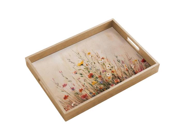 OnlyWow Tablett - Wildblumen - Pinselstriche - Ruhig - 50x35 cm, Mehrfarbig, Holz, Echtholz,Eiche, Rechteckig, 50x5x5 cm, Geschirr, Tischkultur & Serviergeschirr, Tabletts