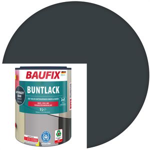 Baufix Lackfarbe 2 in 1, Buntlack, 1,0l, anthrazitgrau RAL 7016, innen & außen, seidenmatt