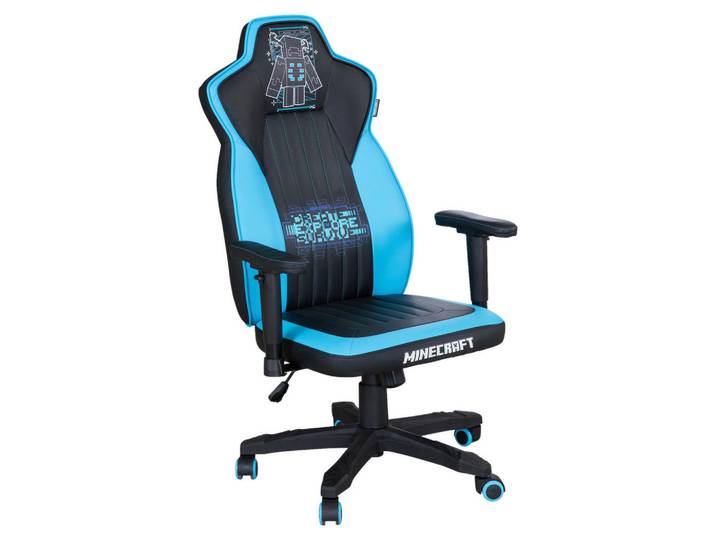 Minecraft Gamingstuhl Minecraft, Blau, Schwarz, Kunststoff, Gaming, Drehkreuz, 59.5x102.5x66 cm, Wippfunktion, Sitzfläche 360° drehbar, inklusive Armlehnen, abwischbar, gepolsterte Armlehnen, Büromöbel, Bürostühle, Gaming-Sessel