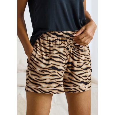 Pyjamashorts BUFFALO, Damen, Gr. 44/46, N-Gr, braun (getigert), Single Jersey, Obermaterial: 95% Viskose, 5% Elasthan, kontrastfarbene Details, bequem kurz, Hosen, mit modischen Paspeldetails