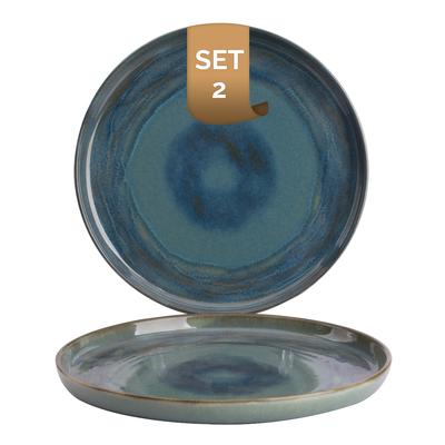 Palmer flache Teller-Set Miami, 2 x Speiseteller aus Steinzeug Ø 28 cm, Teller grün-blau - Modernes Steinzeug Geschirr ofen- & mikrowellenfest