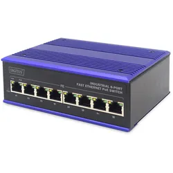 DIGITUS Industrieller 8-Port Fast Ethernet PoE Switch DIN rail, erweiterter Temp. Bereich