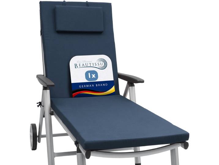 Beautissu Loft RL ligbedkussen 200 x 60 x 5 cm - kussen ligstoel tuinstoel kussens donker blauw