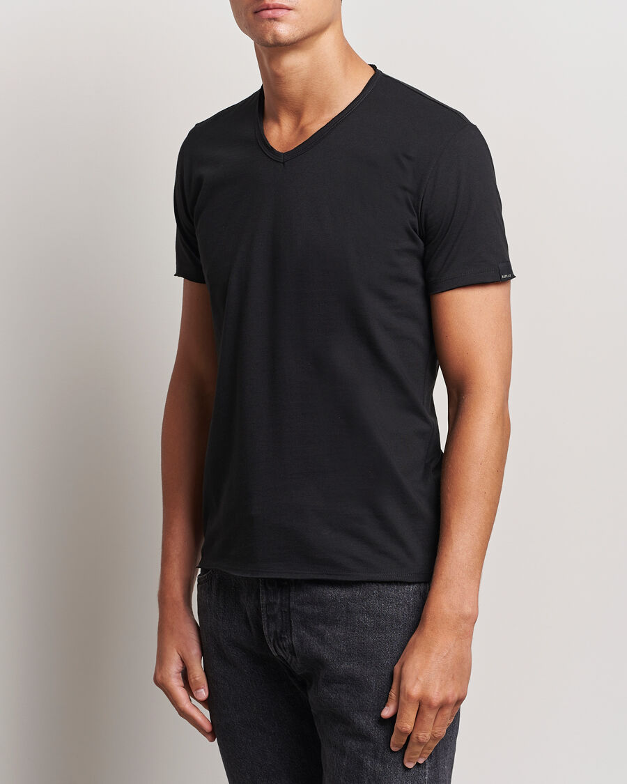 Replay V-Neck T-Shirt Black men S Sort