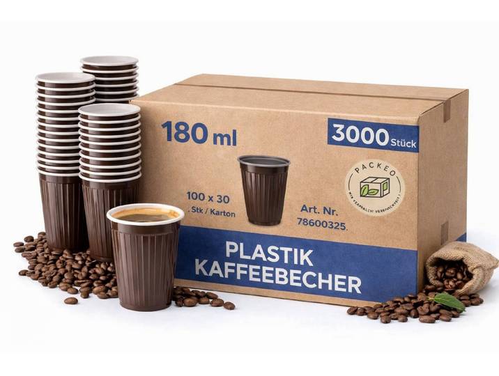 PACKEO Coffee-to-go-Becher Automatenbecher 180 ml – Kaffeebecher für Kaffeeautomaten, Braun-Weiß, 3000-tlg.