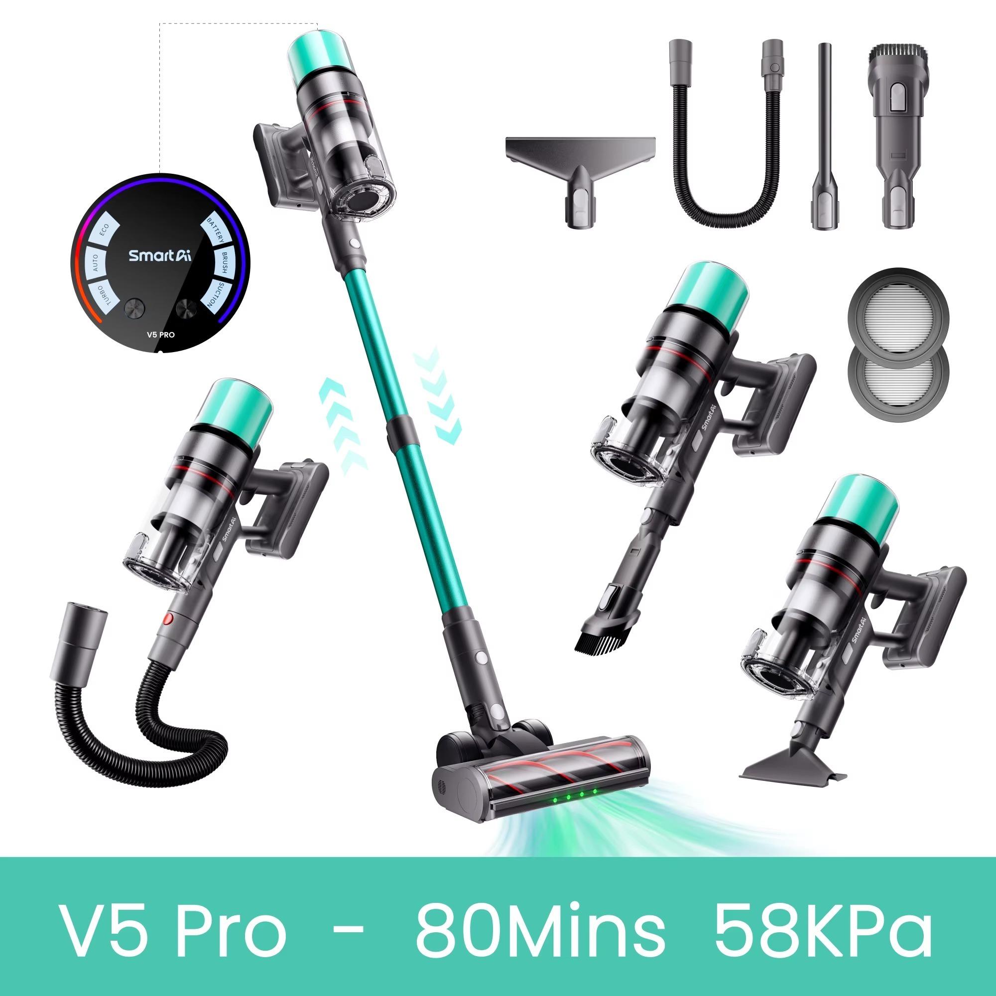 Kabelloser Stabstaubsauger - V5 Pro - 80 Minuten Akkulaufzeit - HEPA-Filter - LCD-Display - 3-4 Betriebsmodi - Turbobürste - Beutellos