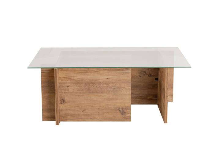 Table basse rectangulaire effet bois et verre 105 cm