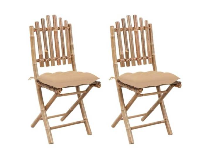 LKJephalotrope Klappbare Gartenstühle 2er Set aus Bambus mit Kissen Platzsparende Klappstühle aus Natur-Bambus inklusive weicher Sitzauflagen für gemütliche Stunden auf Balkon und Terrasse.