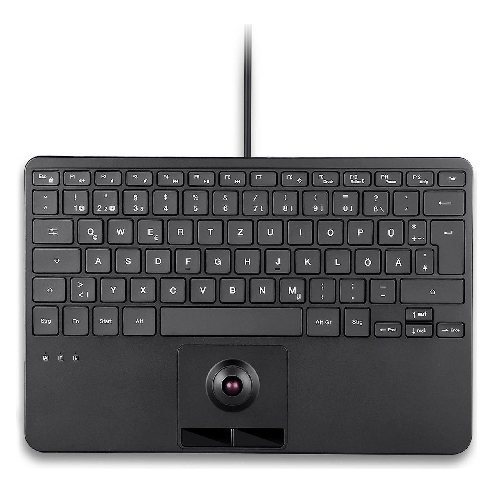 Perixx PERIBOARD-427 H DE, USB-Mini-Tastatur, Trackball, Hintergrundbeleuchtung (DE, Kabelgebunden) (PERIXX)