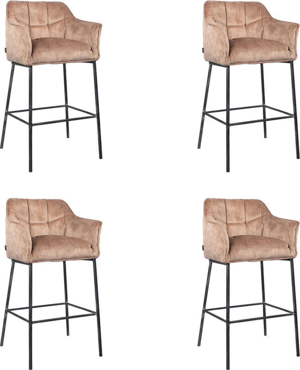 Bronx71 Jayron Velvet Barkruk Set van 4 - Taupe - Hoogte: 82 cm