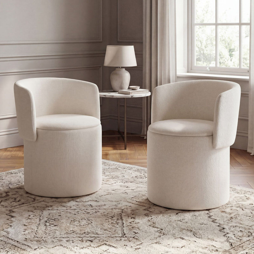 Latitude Run Modern Storage Dining Chair with Foldable Backrest & High-Density Foam - Versatile Barrel Accent Chair with Hidden Storage White/White 60cm H X 50cm W X 42cm D