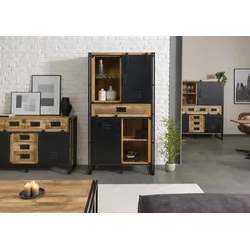 Wohnzimmerschrank Mango 105x45x195 natur klar lackiert / Metall schwarz BLACKBURN #105