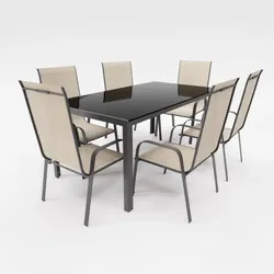 Lex Gartenmöbel Set Metall Tisch 6 Stapelsessel Essgruppe Gartenset Sitzgruppe Stuhl beige : Beige
