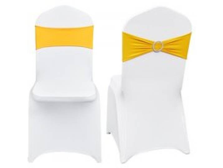 VEVOR Housse de chaise pliante en élasthanne extensible, 50 pcs, housse de protection universelle avec ceinture, amovible et lavable, pour mariage, vacances, célébration, salle à manger, or et blanc