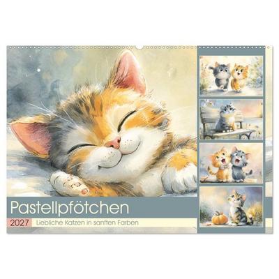 Pastellpfötchen. Liebliche Katzen in sanften Farben (Wandkalender 2027 DIN A2 quer), CALVENDO Monatskalender