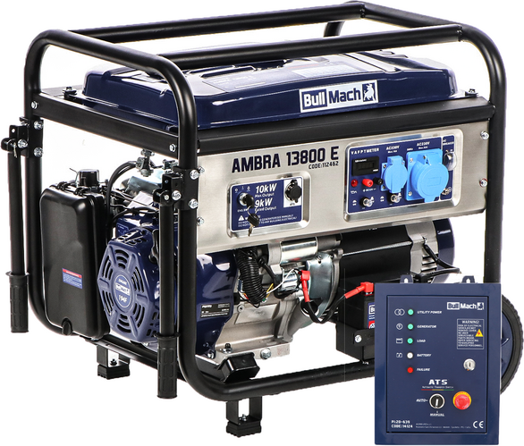 BullMach AMBRA 13800 E - Generatore di corrente carrellato a benzina con AVR 10 Kw monofase - Quadro ATS incluso