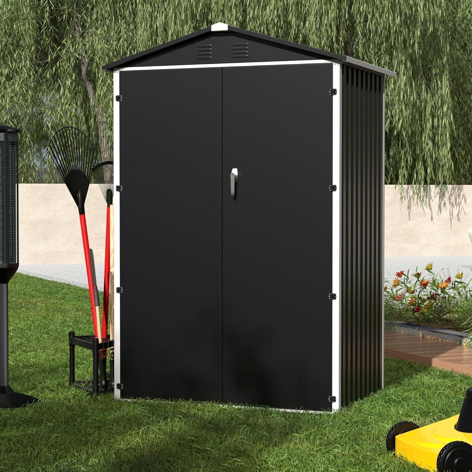 Gerätehaus Metall 2 m² Satteldach Schwarz H185xL125.5xW88.5cm