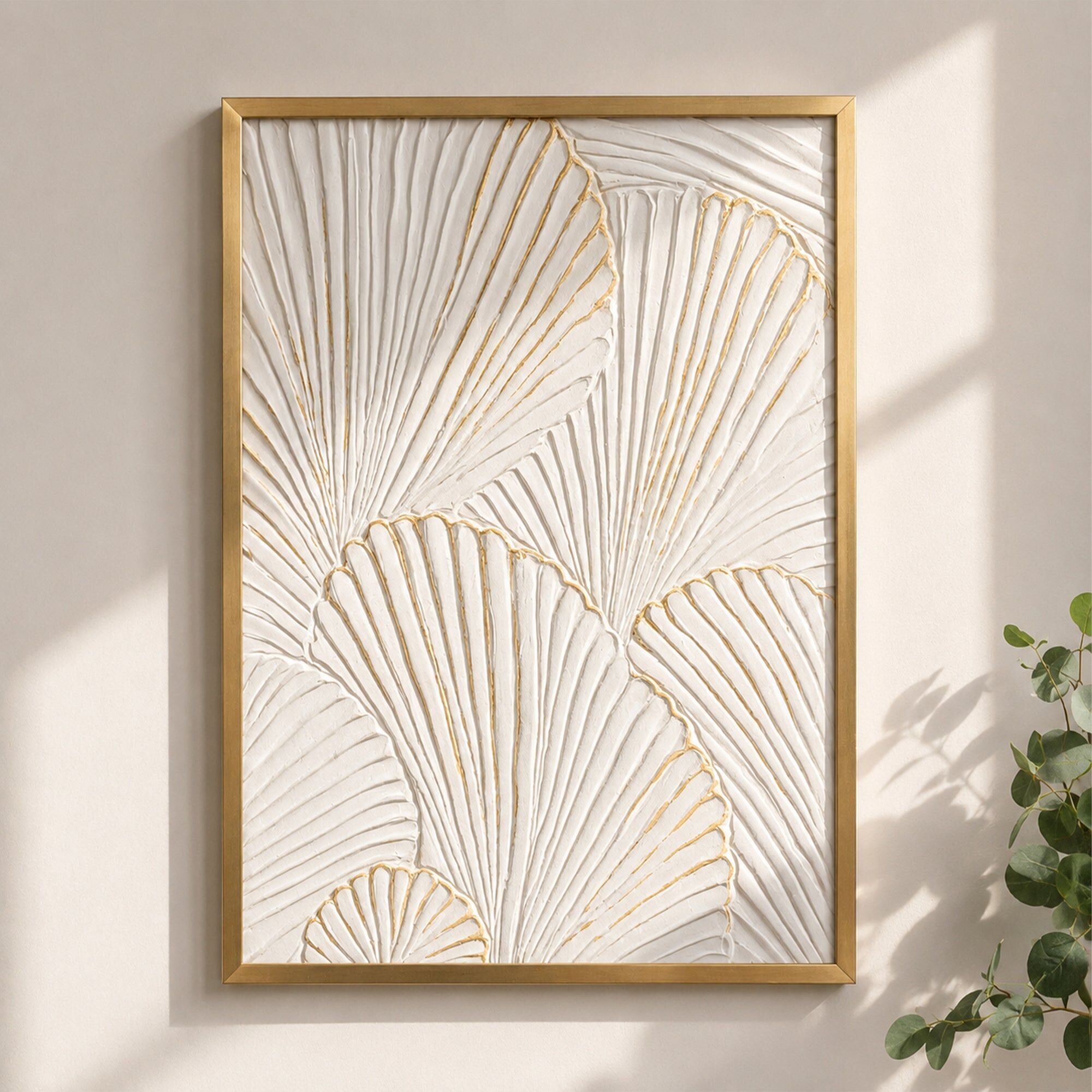 Extra Large Gold Ginkgo Textured Painting / Wall Art - 55cm x 80cm Wood, Metal