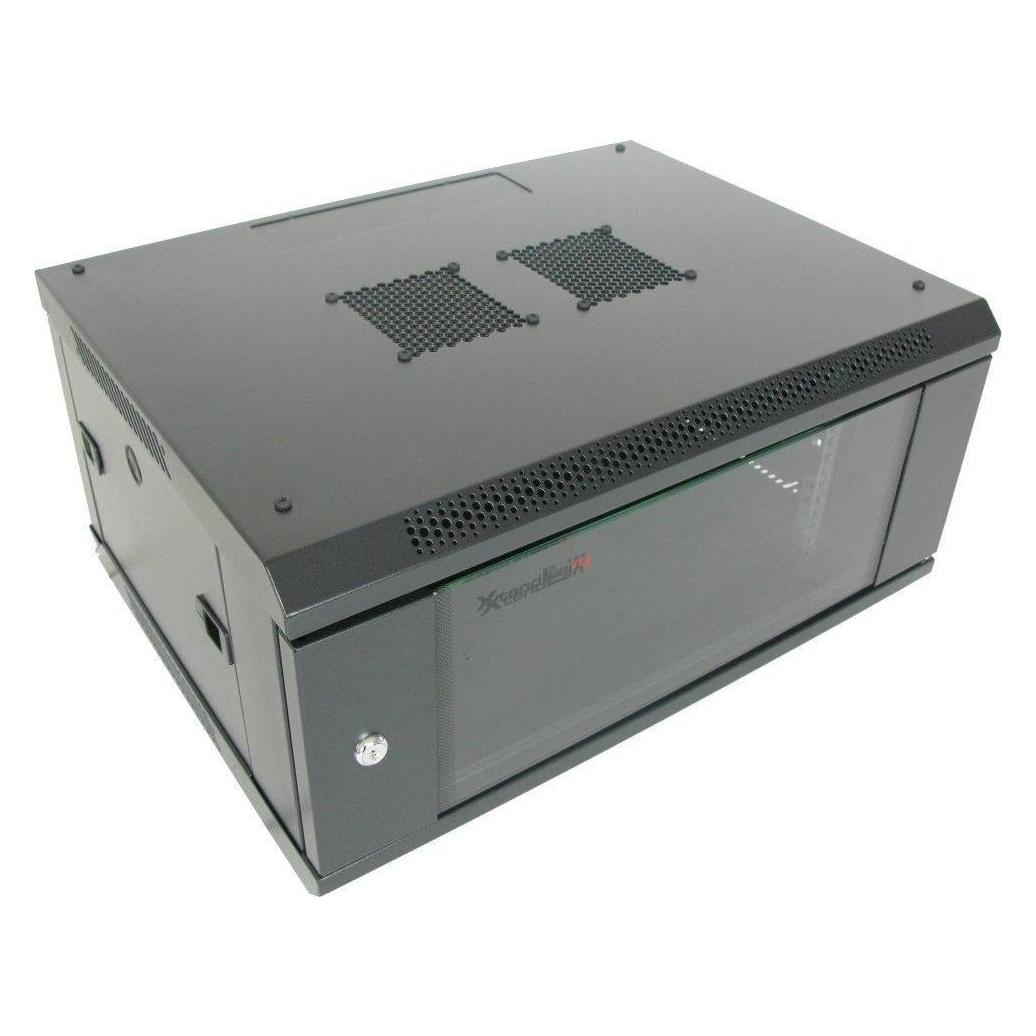 XtendLan 19" nástěnný rozvaděč 4U 600x450, nosnost 60 kg, skleněné dveře, svařovaný, černý (4 HE, 19 Zoll Rack) (WS-4U-64B-BLACK-P)