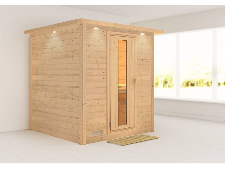 Sauna KARIBU Menja , beige (naturbelassen), ohne Ofen, (ohne Ofen), Saunen, Sauna, ohne Ofen