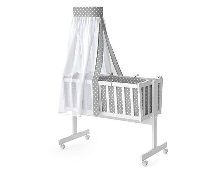 VitaliSpa Babywiege Noah, Weiß, 40x90 mit Rollen, höhenverstellbar mit abnehmbarem Seitengitter